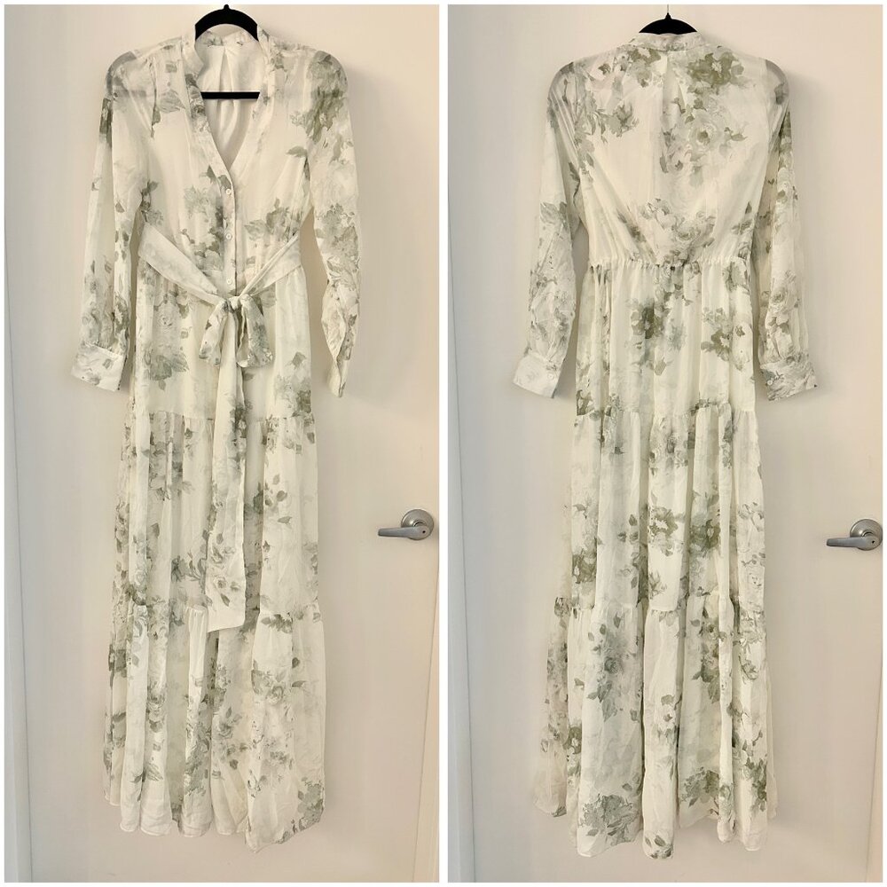 Baltic Born Lizette Maxi Dress in White Green Sage Floral Size S NWOT - Picture 3 of 10